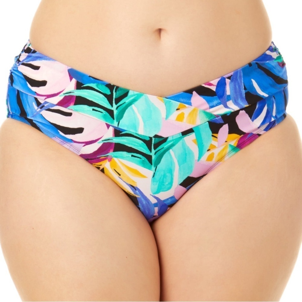Time And Tru V-Cut Waist Bikini Bottom Size L 12-14 Floral Palm Print NWT
